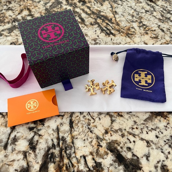 Tory Burch Gold Earrings with bag and box - Picture 1 of 15